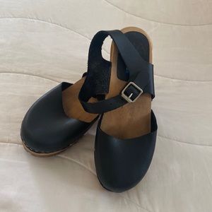 MIA Black Leather Clogs